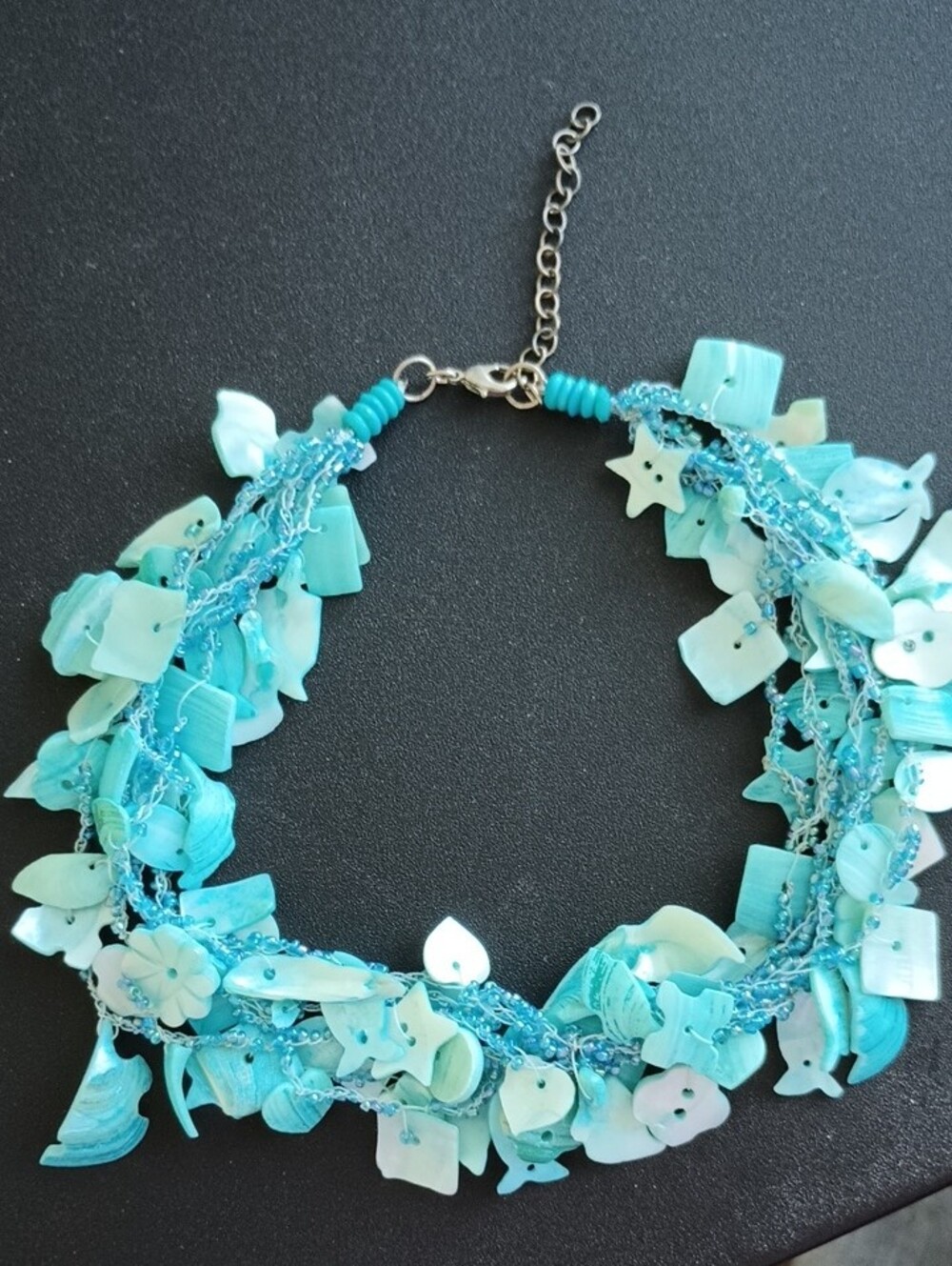 Turquoise Shell Chip Three-Strand Necklace - Picture 2 of 4